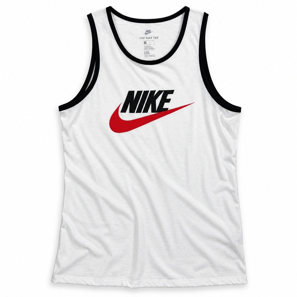 Nike Graphic Ringer Tank Top Mens Large White Black Red Logo Tri-Blend